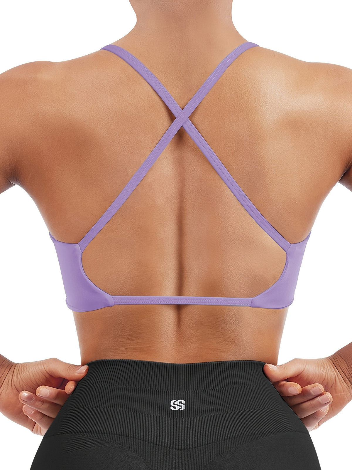 V-Neck Strap Back Padded Sports Bra - Lavender