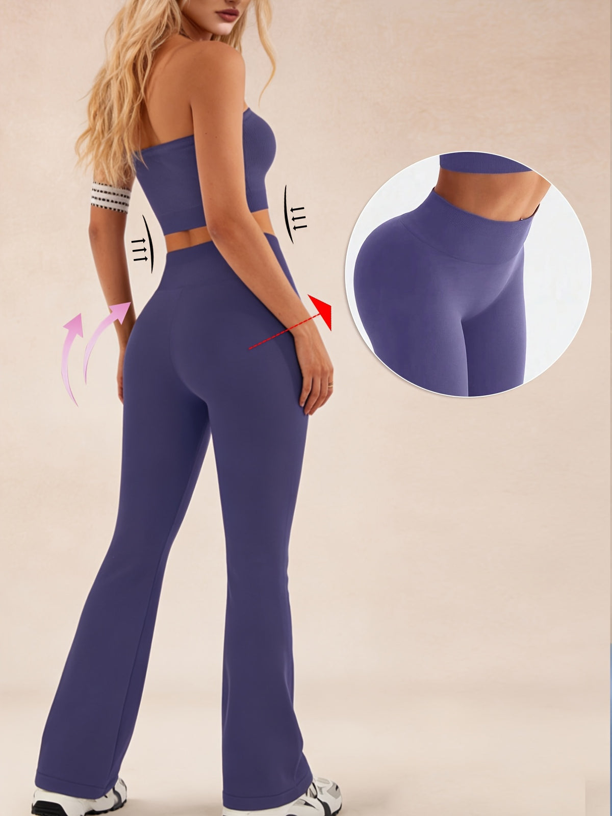 Tummy Control Tank & Flare Pants Set - Azure Gray