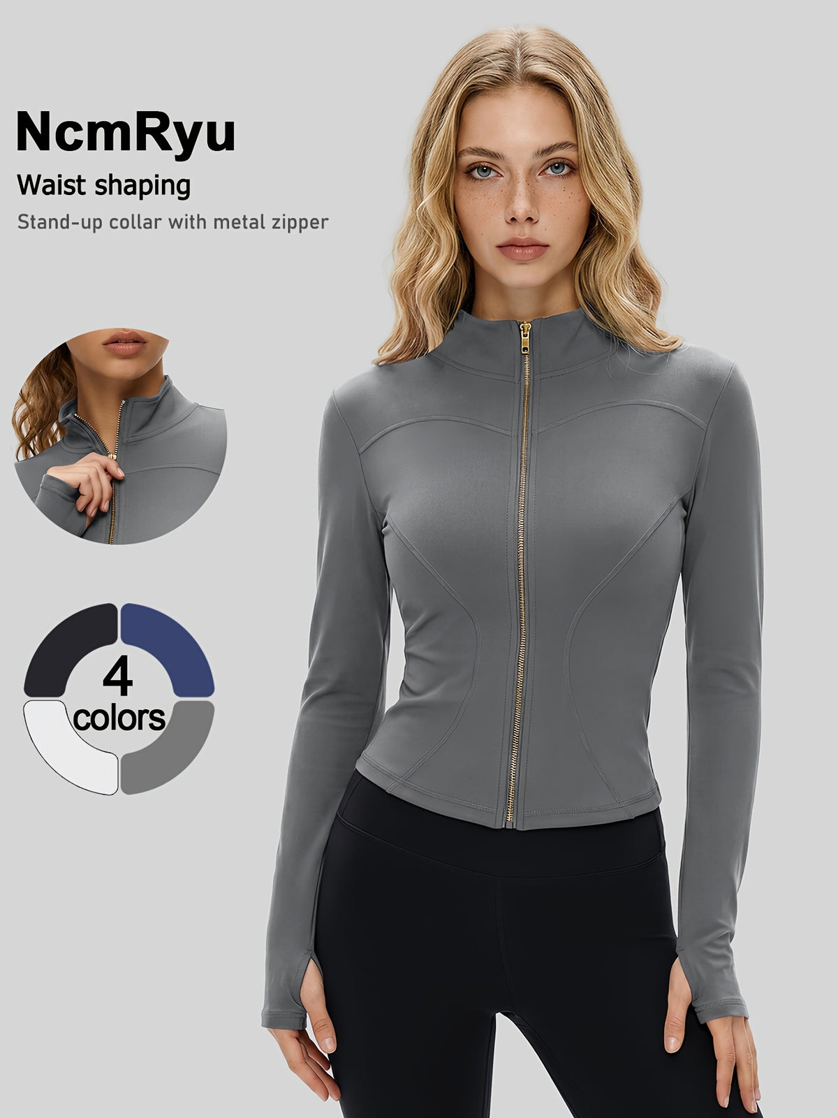Cropped Thumbhole Zip Jacket - Grey