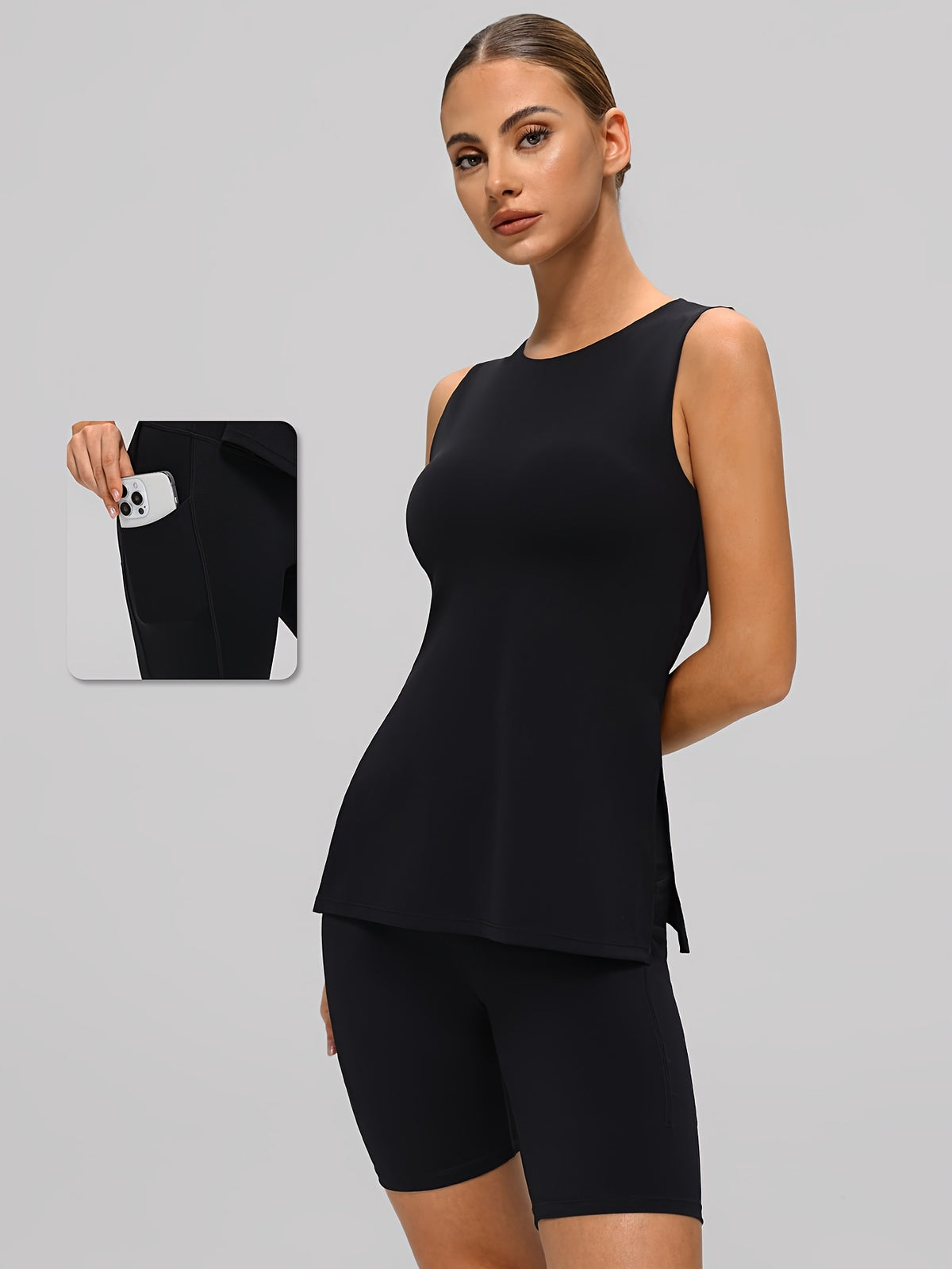 Side Slit Tank & Shorts Set - Black