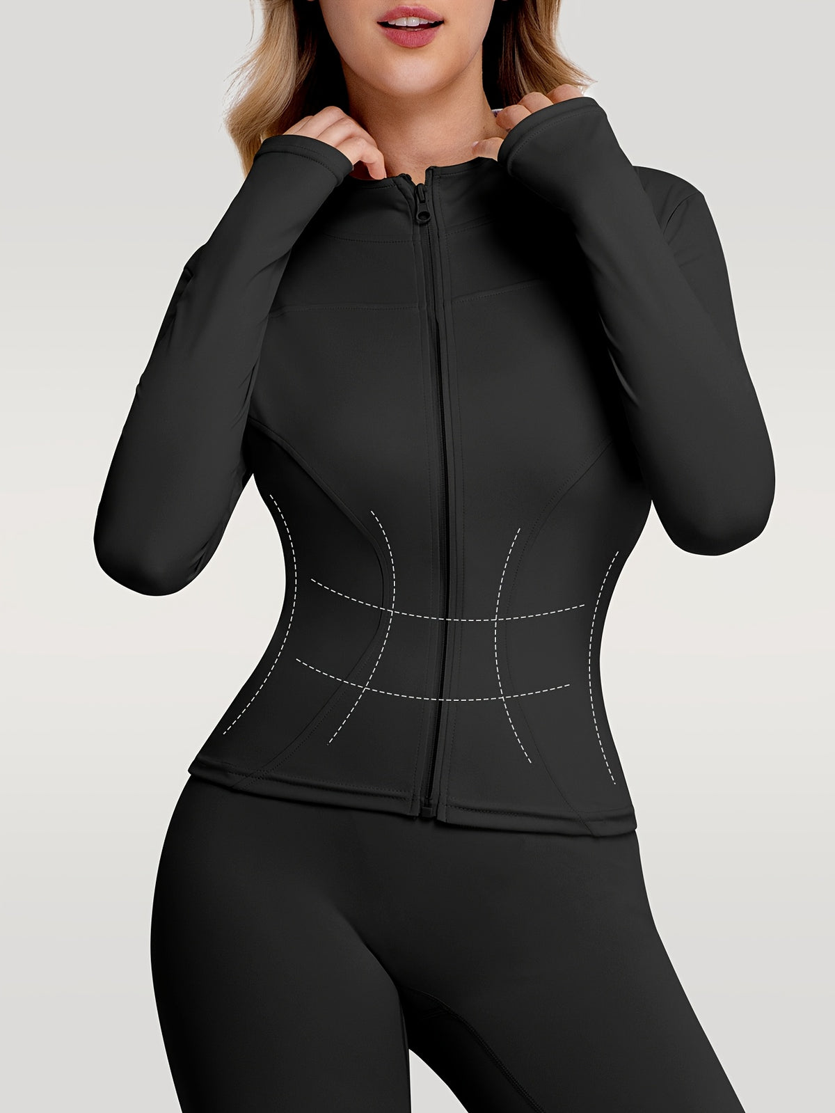 Figure Hugging Jacket & Pants Set - Black