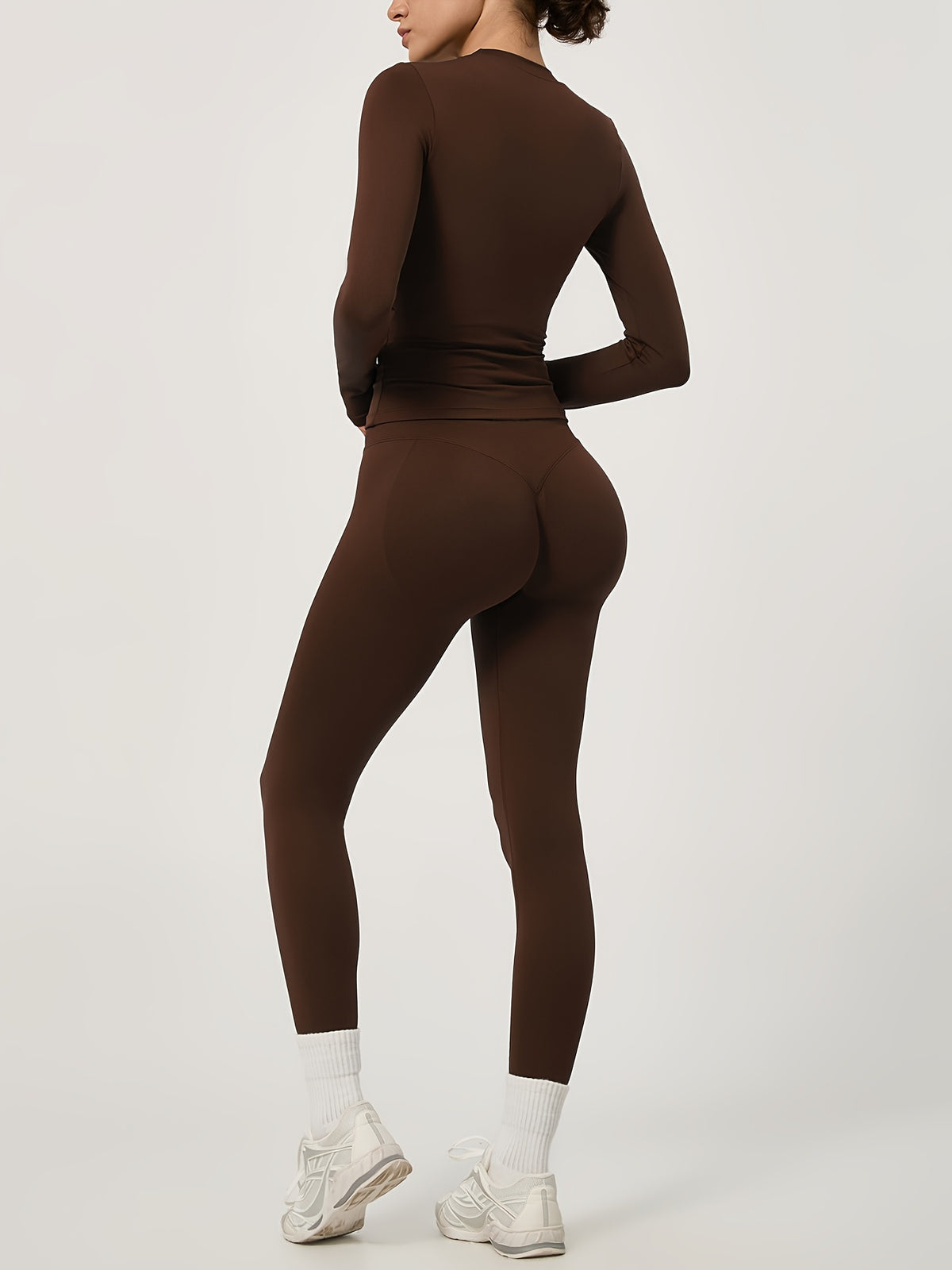 Long Sleeve Top & Seamless Leggings Set - Mocha Brown