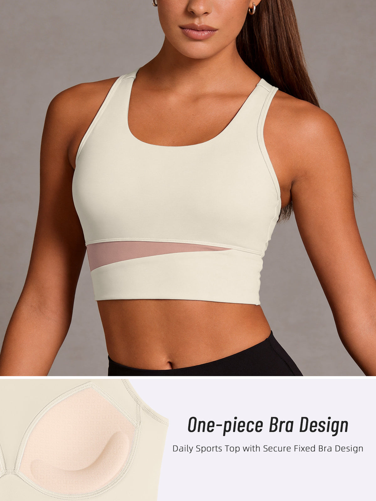 Color Block Strappy Sports Bra - Ivory White