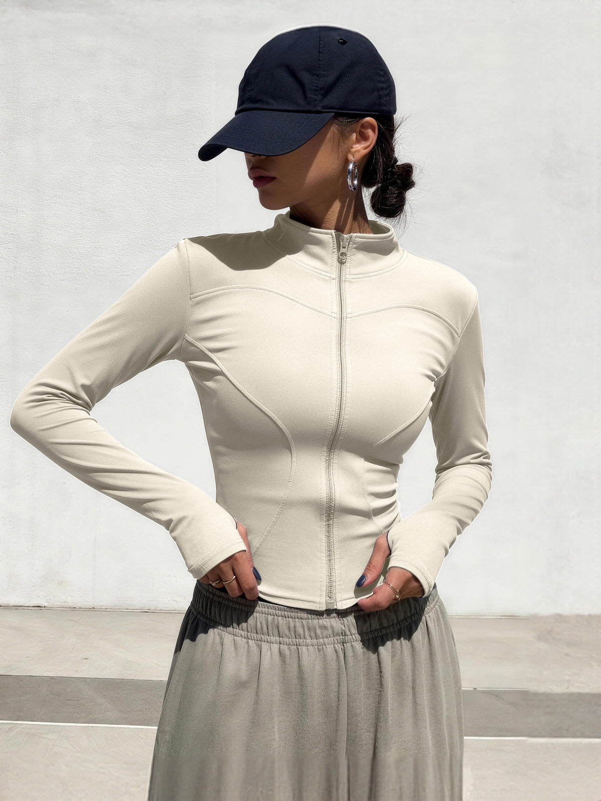 Sweat Wicking Stretch Pilates Jacket - Ivory White