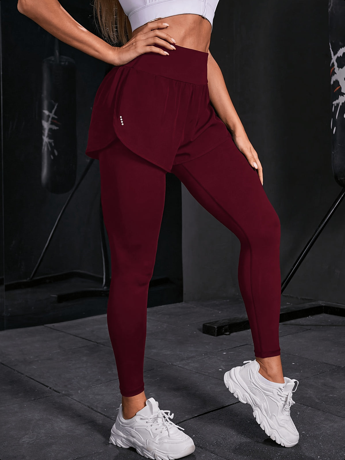 2-in-1 Glitter Polka Dot Sport Pants - Burgundy