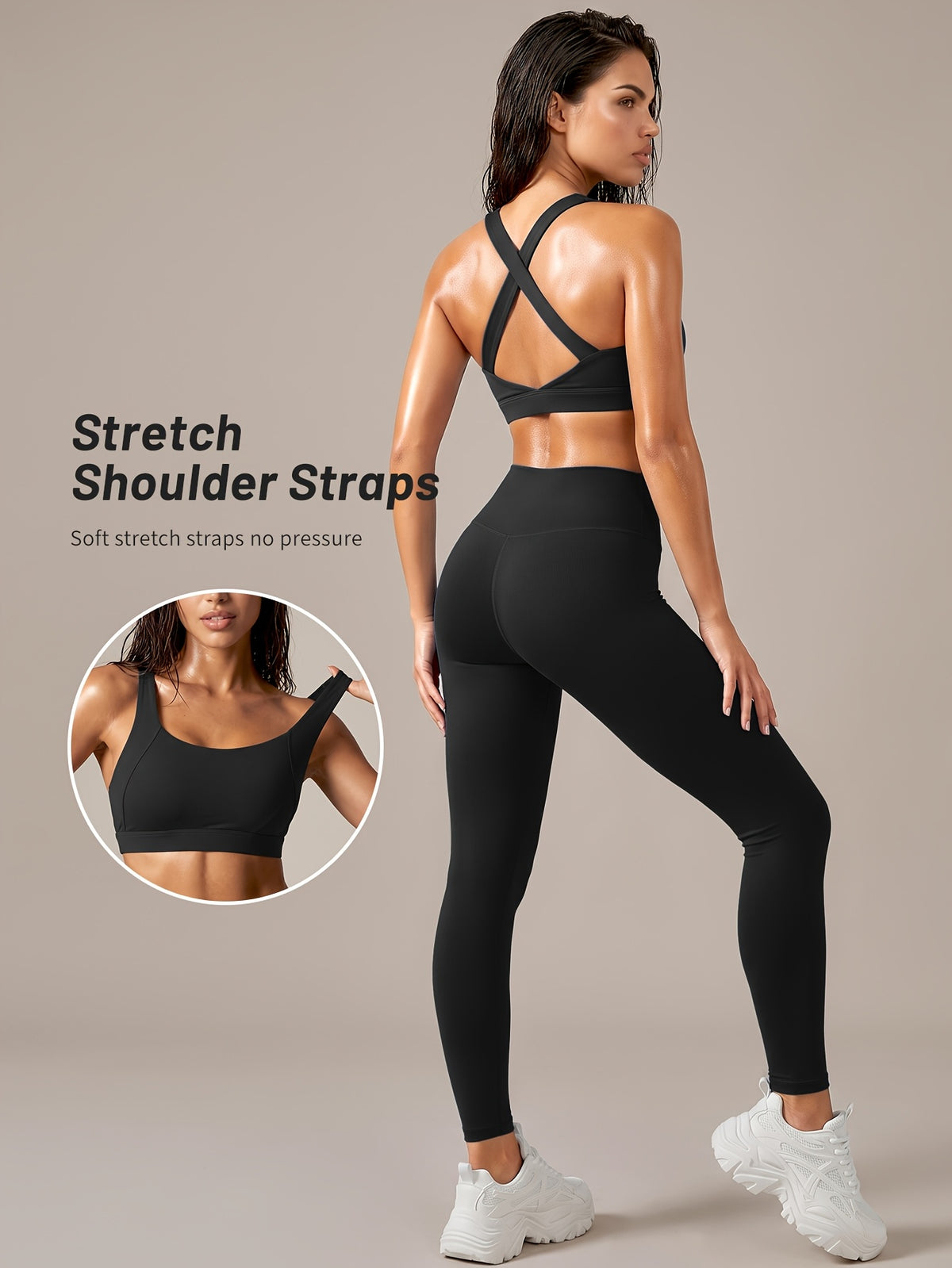Criss Cross Bra & Pocket Leggings Set - Black