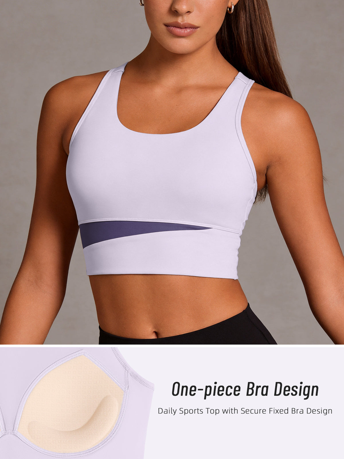 Color Block Strappy Sports Bra - Light Purple