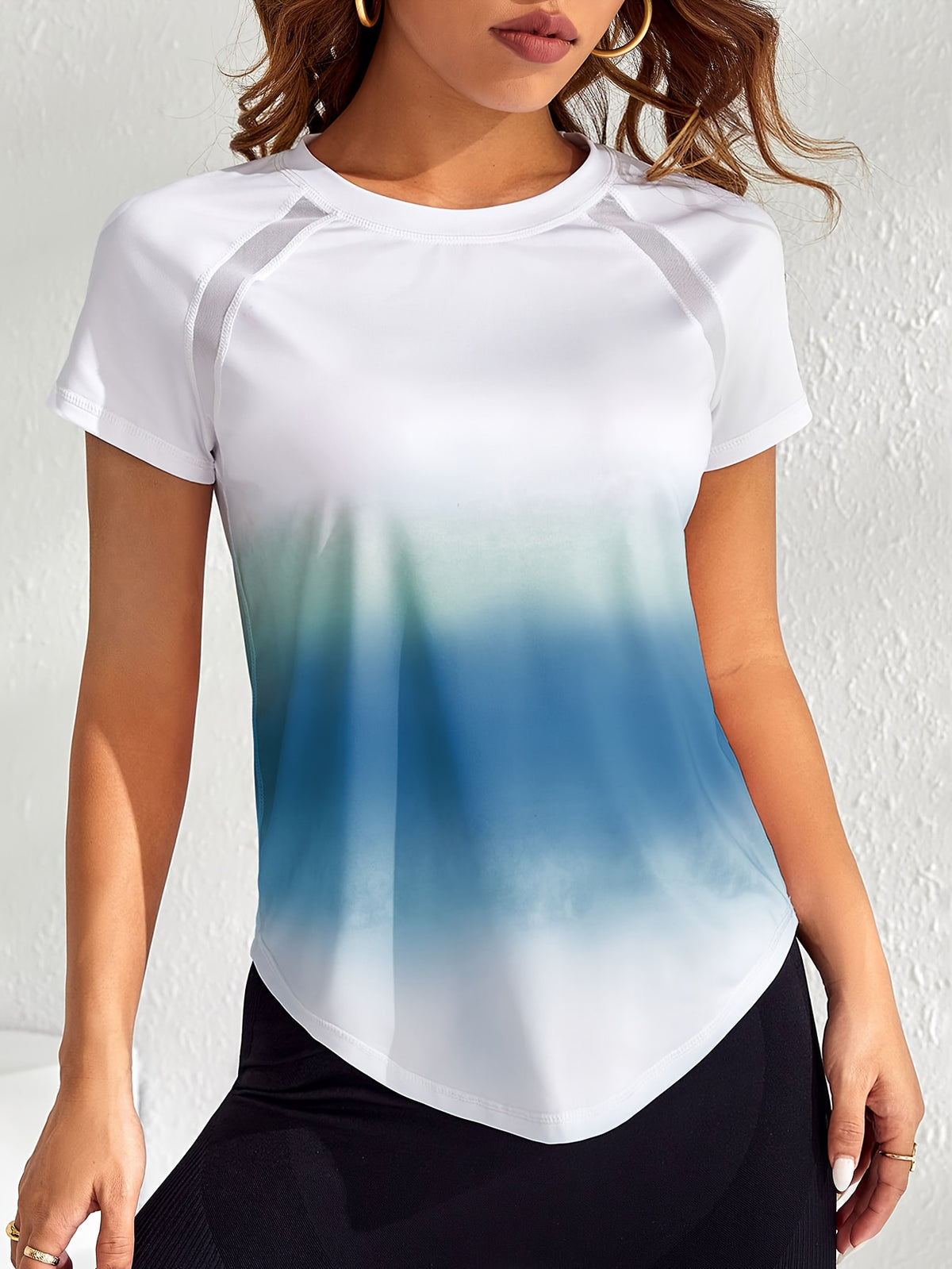 Tie-Dye Mesh Patchwork Sports Tee - Teal Ombre