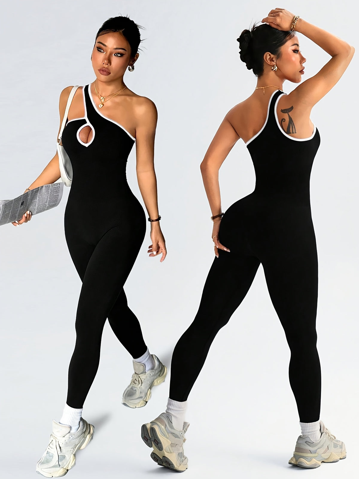 One Shoulder Keyhole Jumpsuit - Black