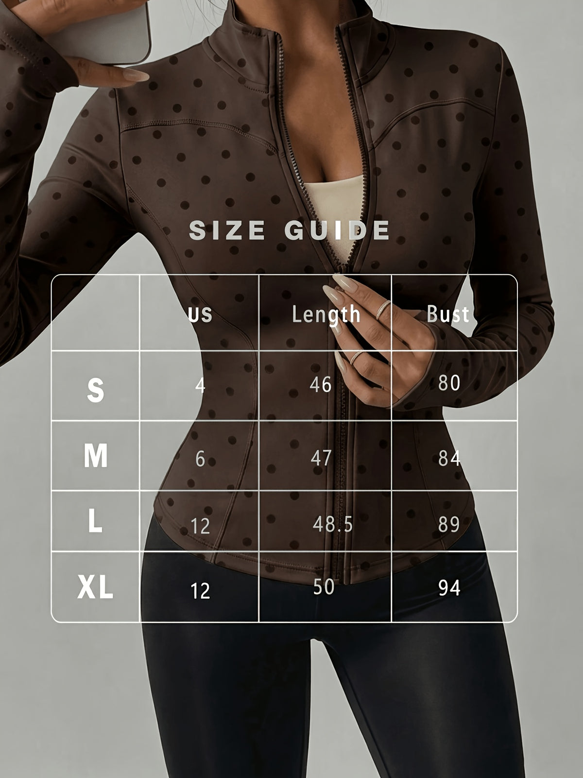 Polka Dot Cropped Thumbhole Jacket - Brown Polka Dot