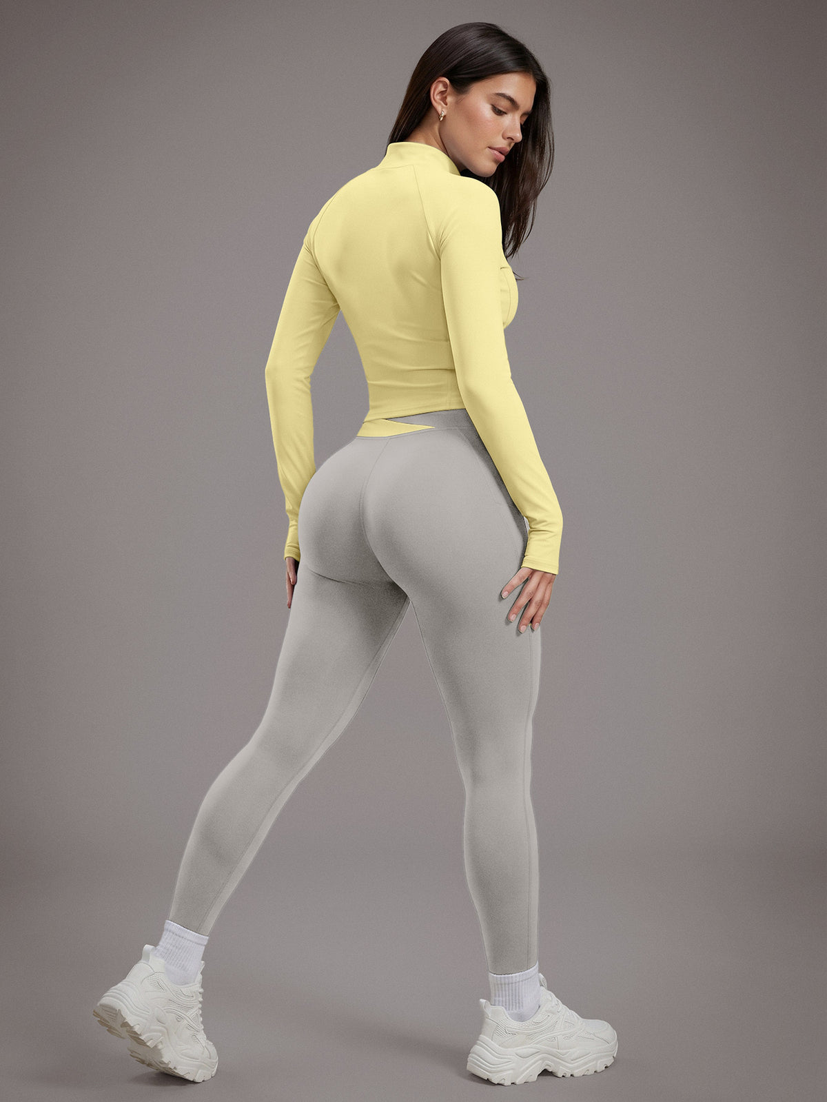 Color Block Cardigan Jacket & Slim Pants Set - Yellow & Light Grey