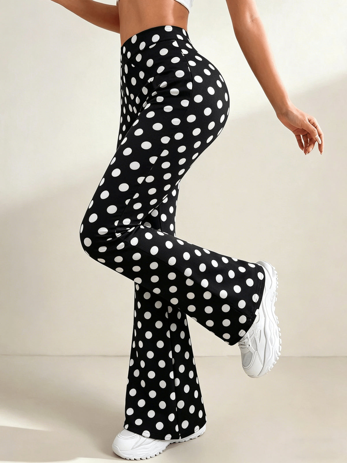 Printed High Waist Slight Flare Pants - Black And White Printing