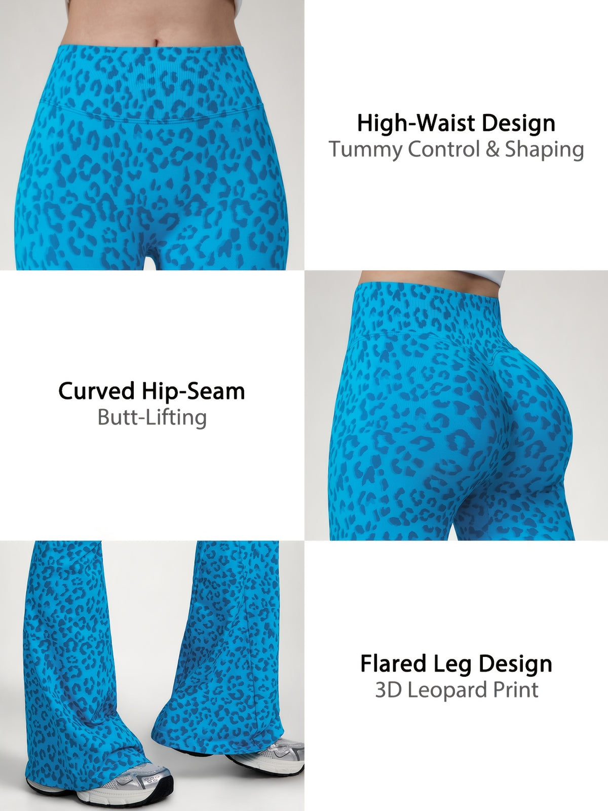 Leopard Print Flare Leggings - Blue