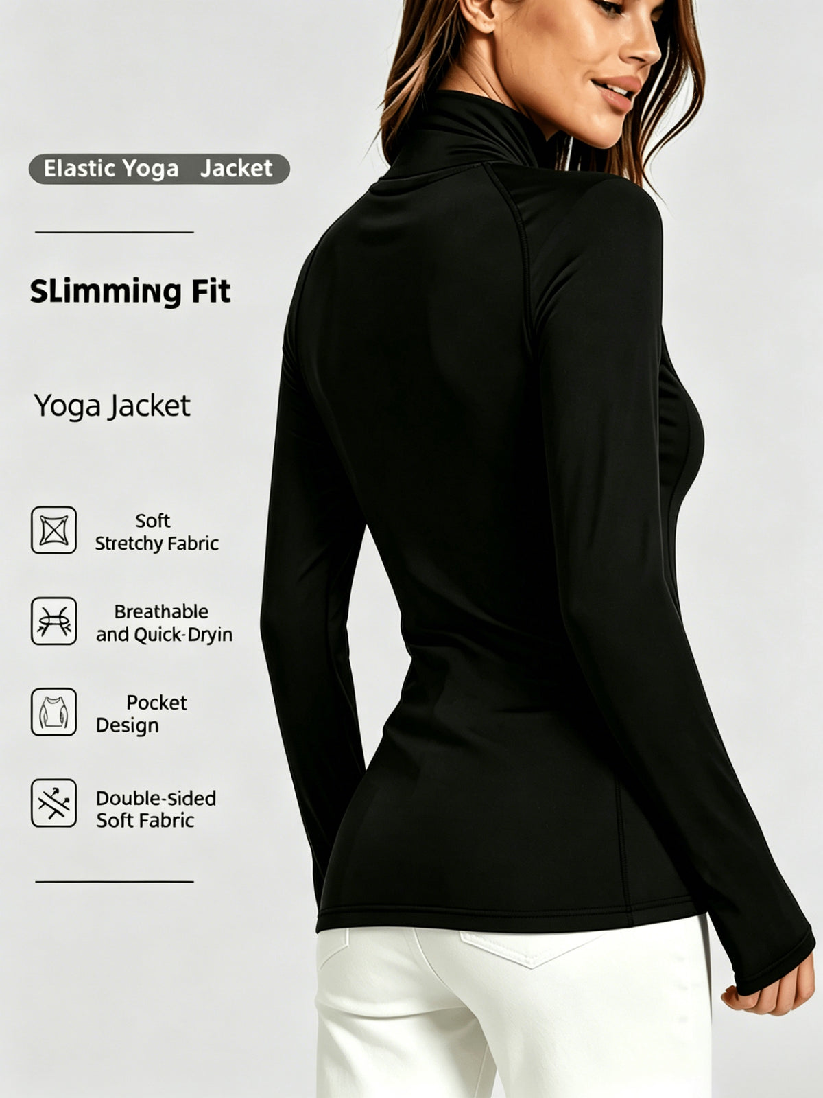 Stand Collar Double Sided Zip Jacket - Black