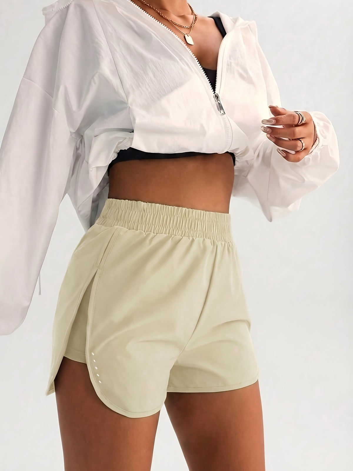 Curved Hem Running Shorts - Light Yellow