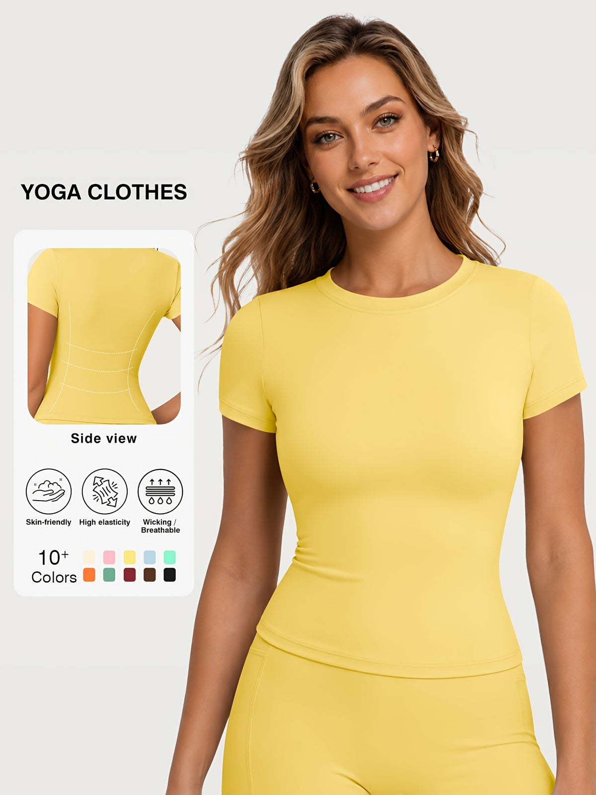 Quick Dry Crew Neck Yoga Tee - Yellow
