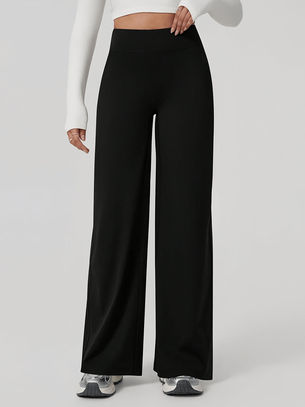 High Waist Wide Leg Yoga Pants - Black