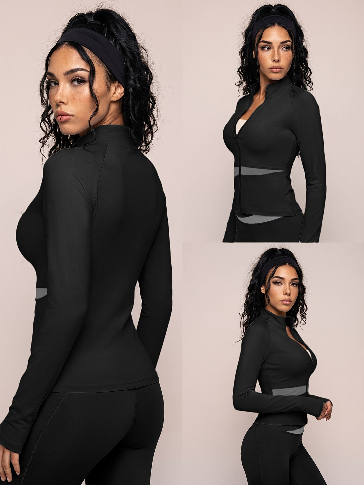 Contrast Seam Jacket & Leggings Set - Black