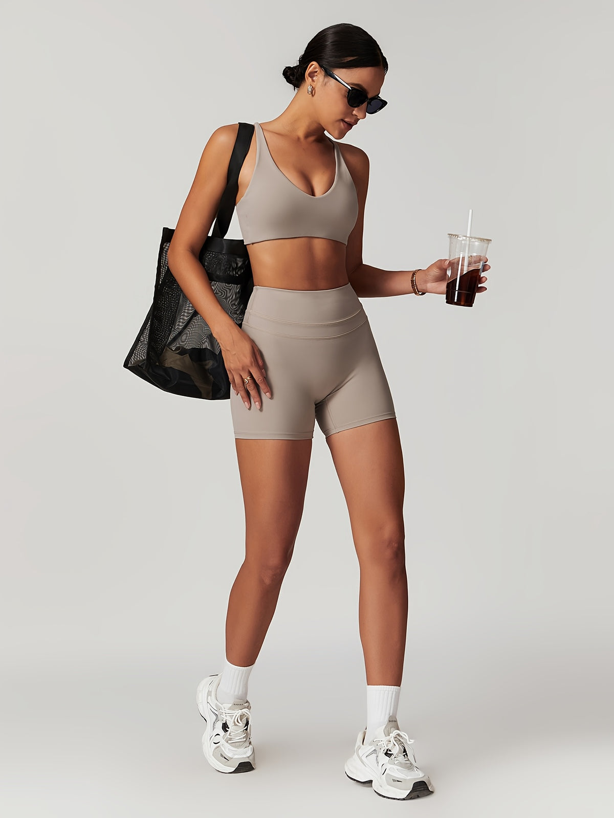 Sculpt Cross Back Two-Piece Set - Space Gray