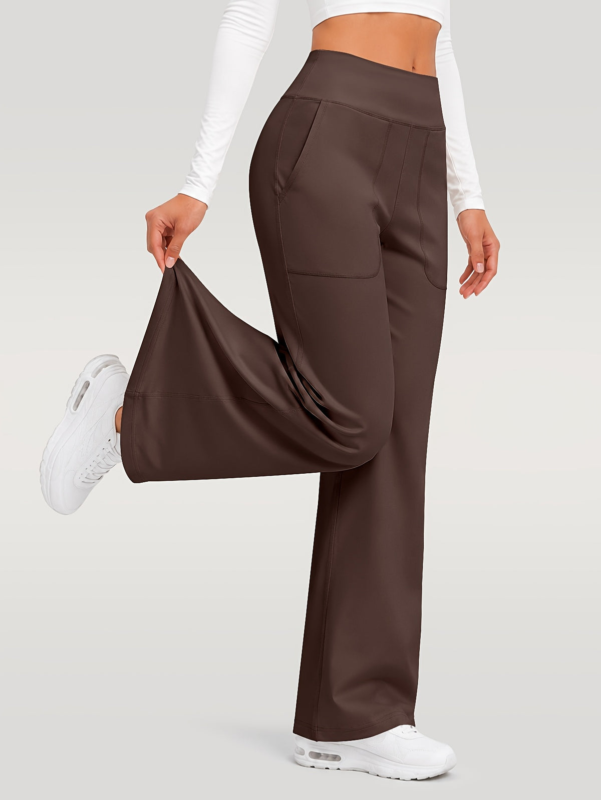 Draped Wide Leg Pocket Pants - Brown