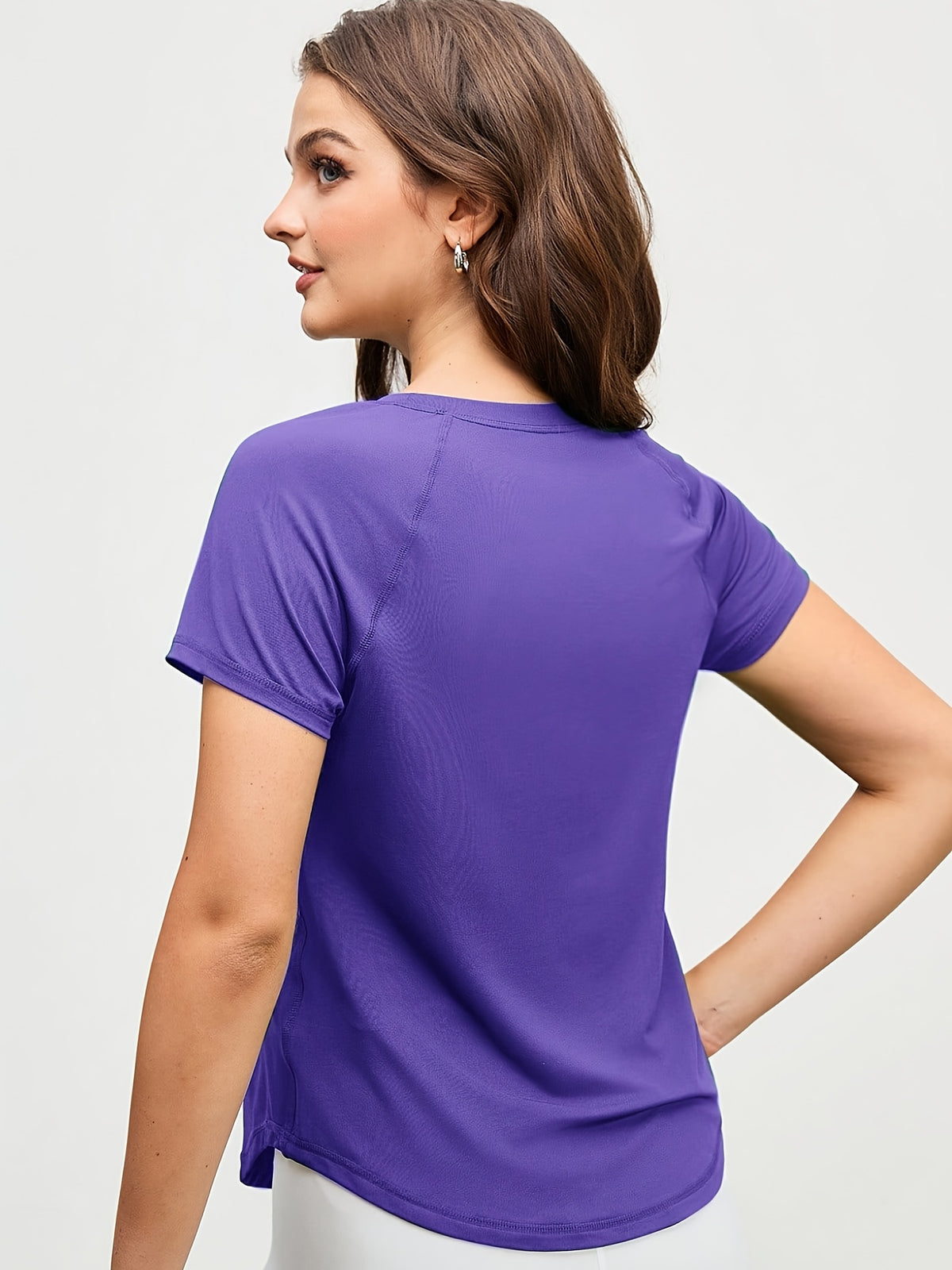 Mesh Spliced Quick-Dry Sports Tee - Deep Purple