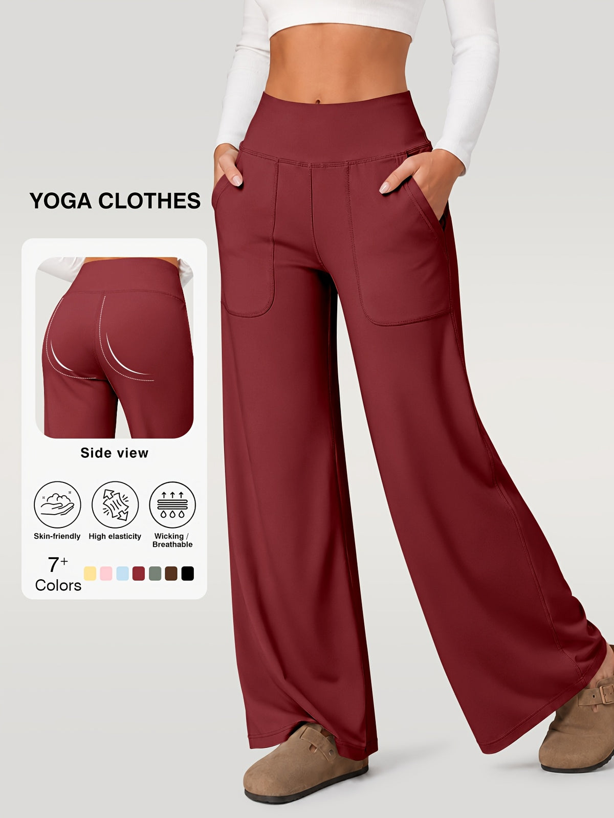Draped Wide Leg Pocket Pants - Burgundy