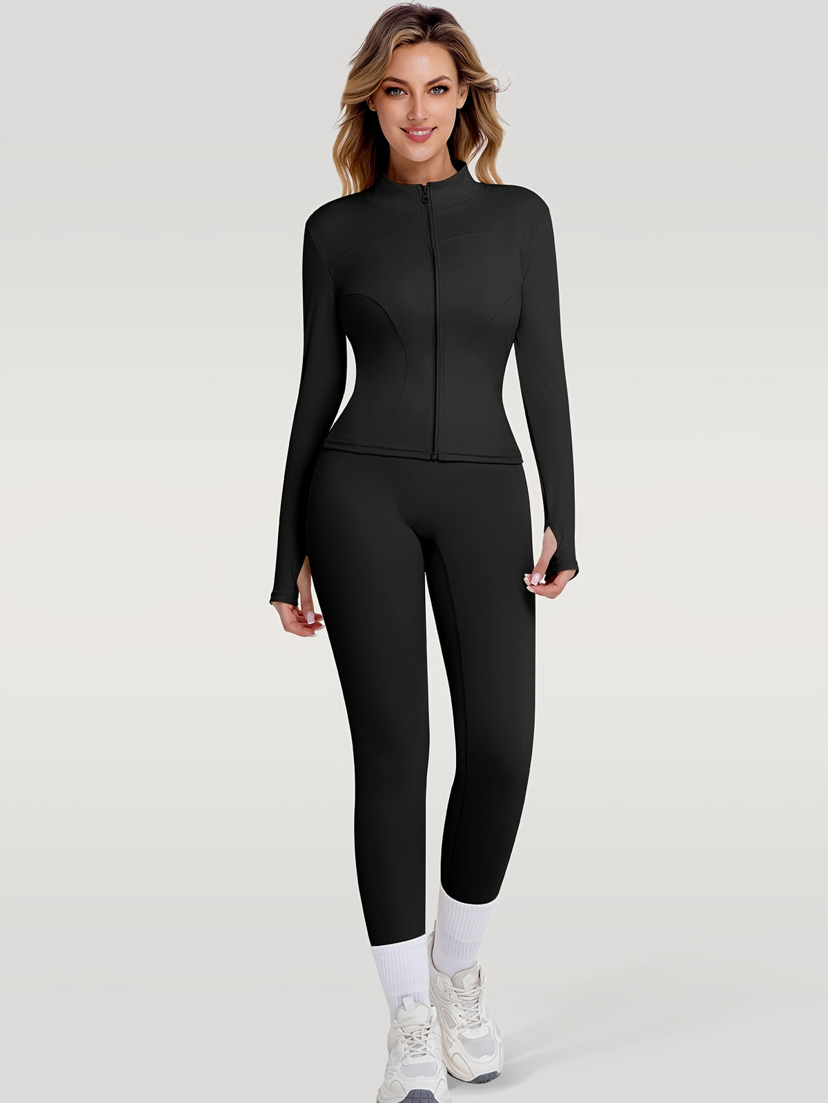 Figure Hugging Jacket & Pants Set - Black