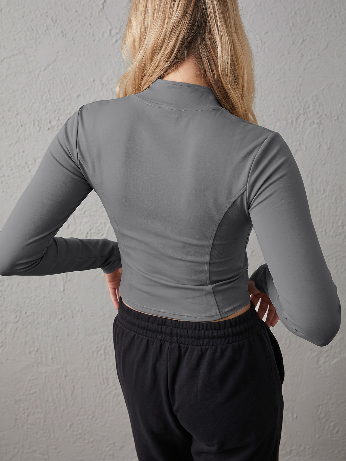 Thumbhole Stand Collar Zip Jacket - Grey