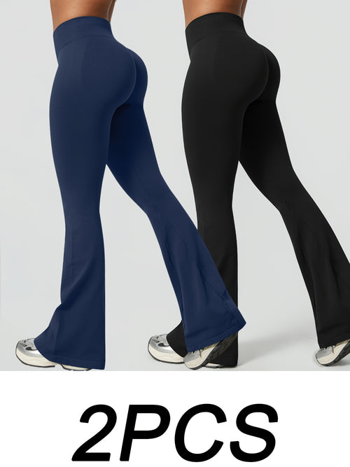 2 Pack High Waist Flare Leggings - Navy & Black
