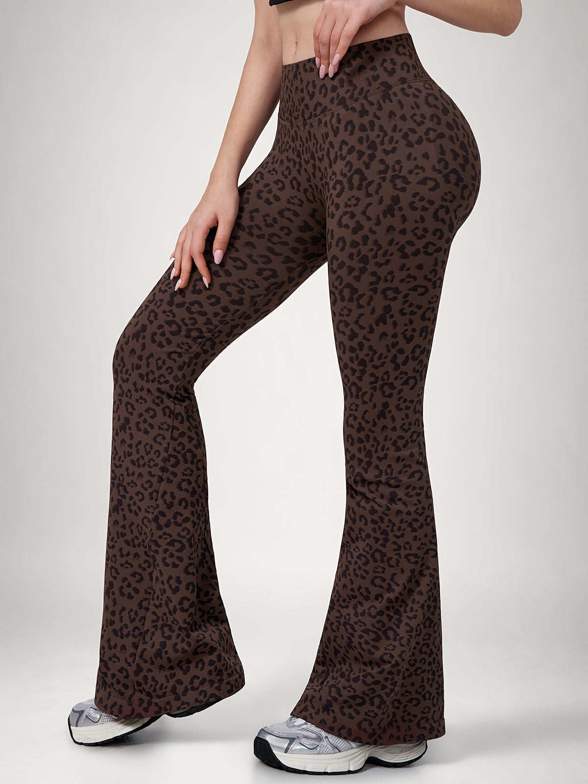 Leopard Print Flare Leggings - Brown