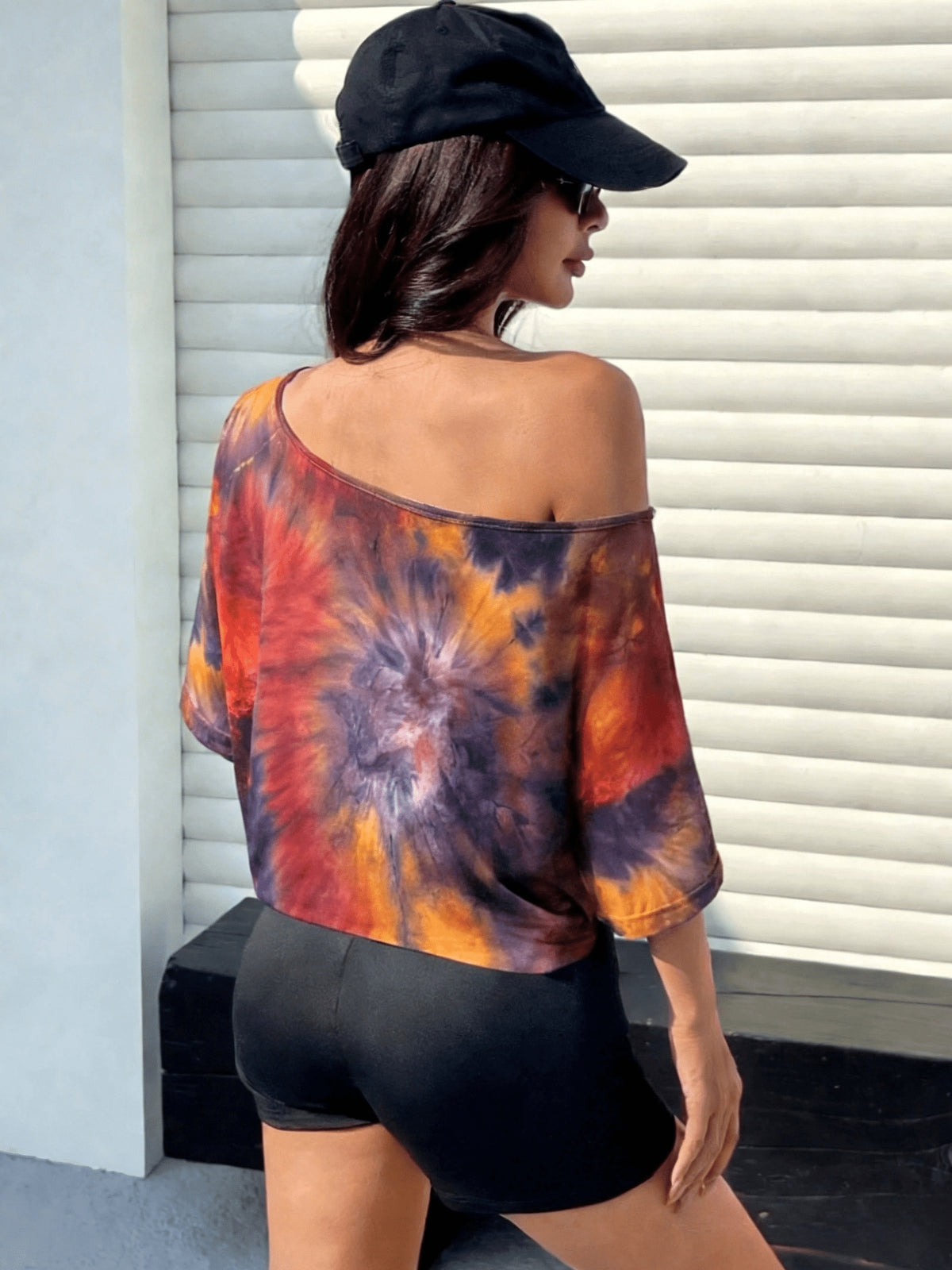 Tie Dye Off Shoulder Tee - Orange Tie Dye
