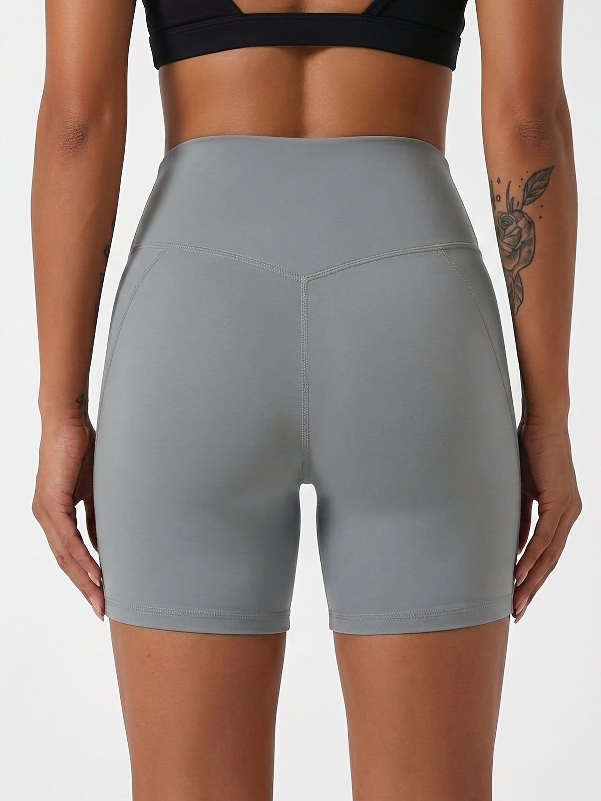V Waist Biker Shorts - Light Grey