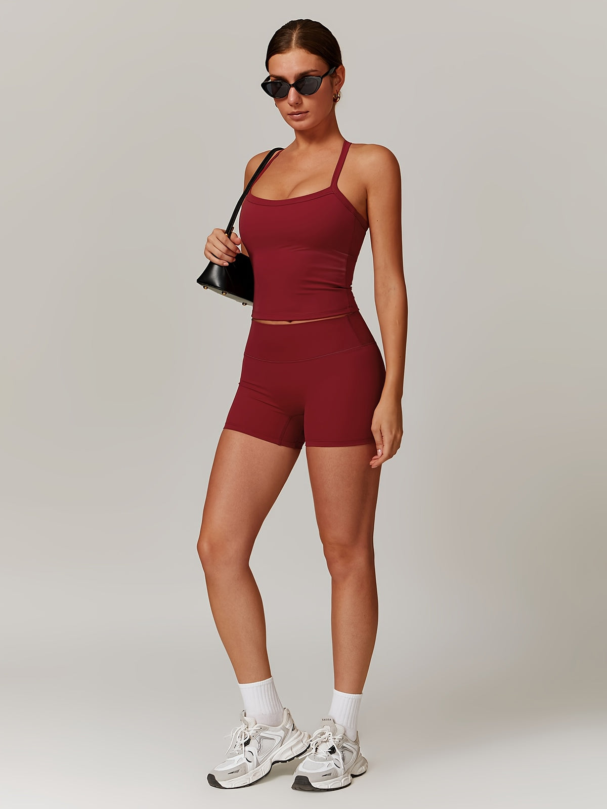 Cross Back Tank & Shorts Set - Burgundy