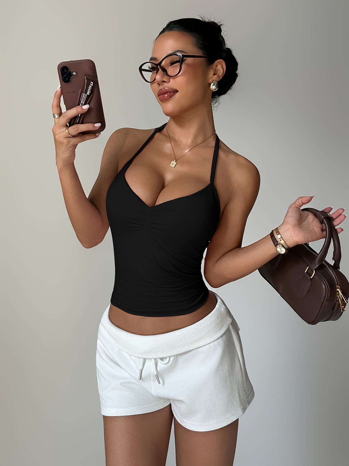 Halter Twist Crop Top - Black