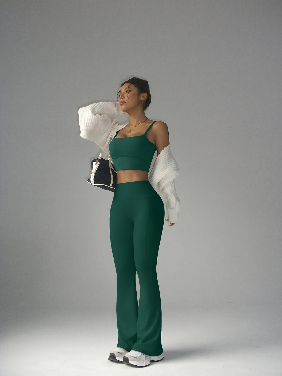 High Waist Flare Pants - Dark Green