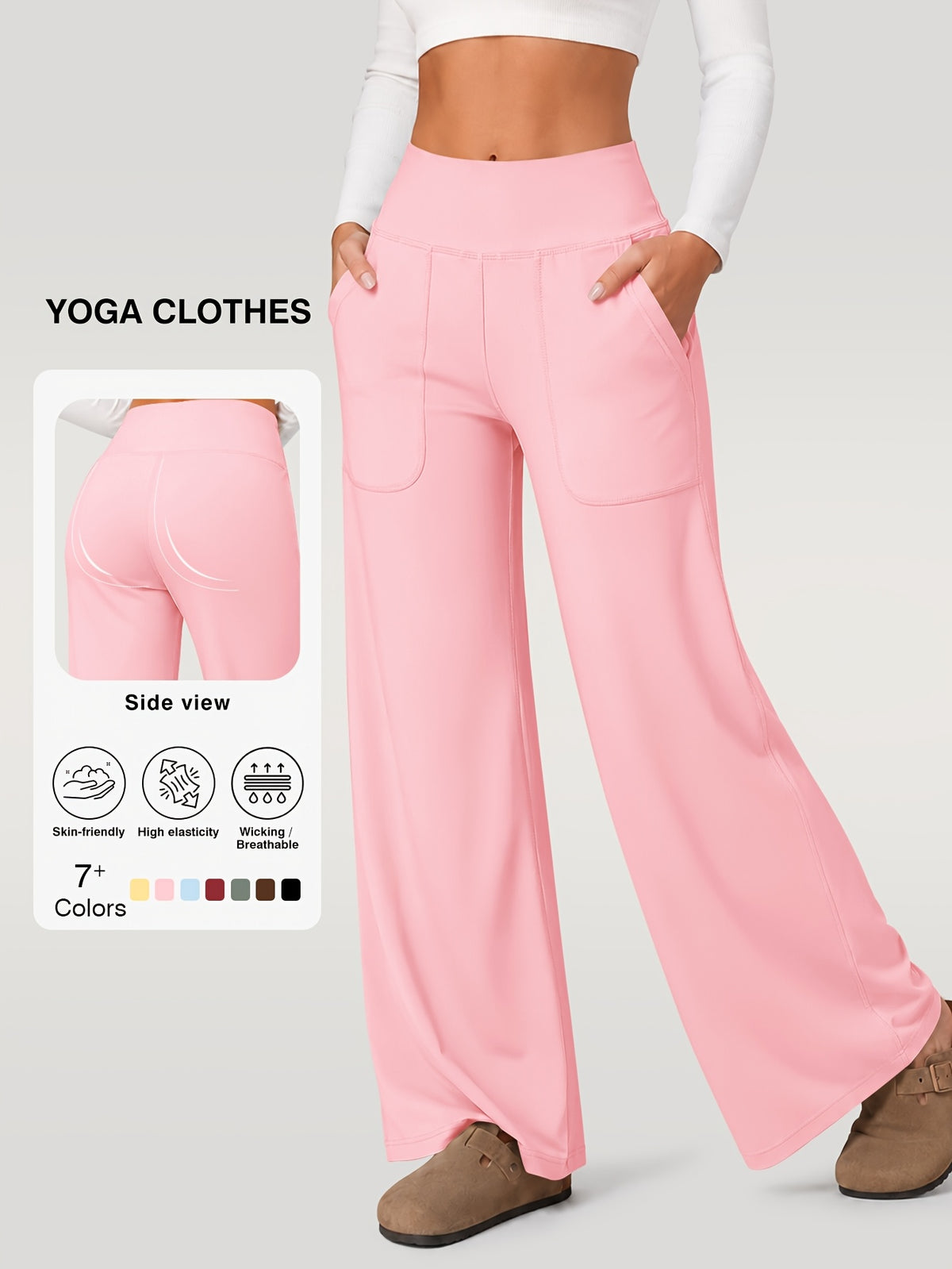Draped Wide Leg Pocket Pants - Pink