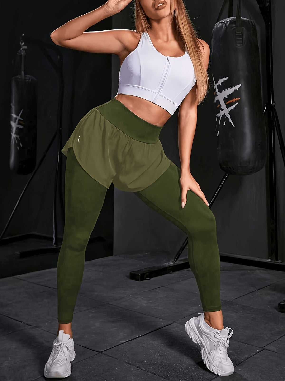 2-in-1 Glitter Polka Dot Sport Pants - Olive