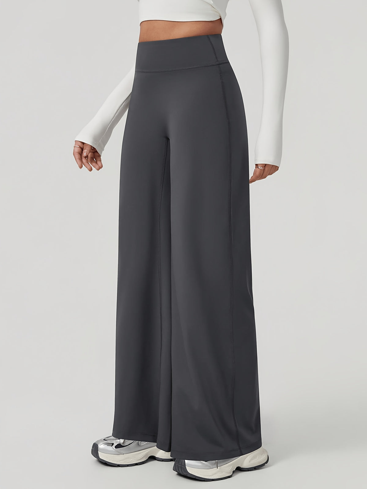 High Waist Wide Leg Yoga Pants - Grey