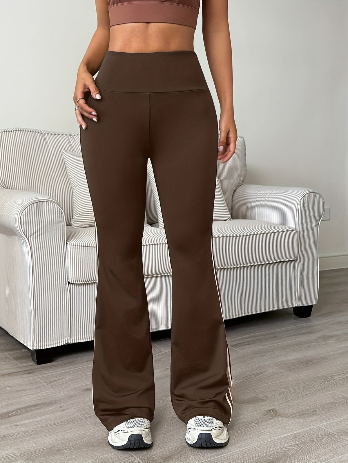 Striped Flare Pants - Dark Brown