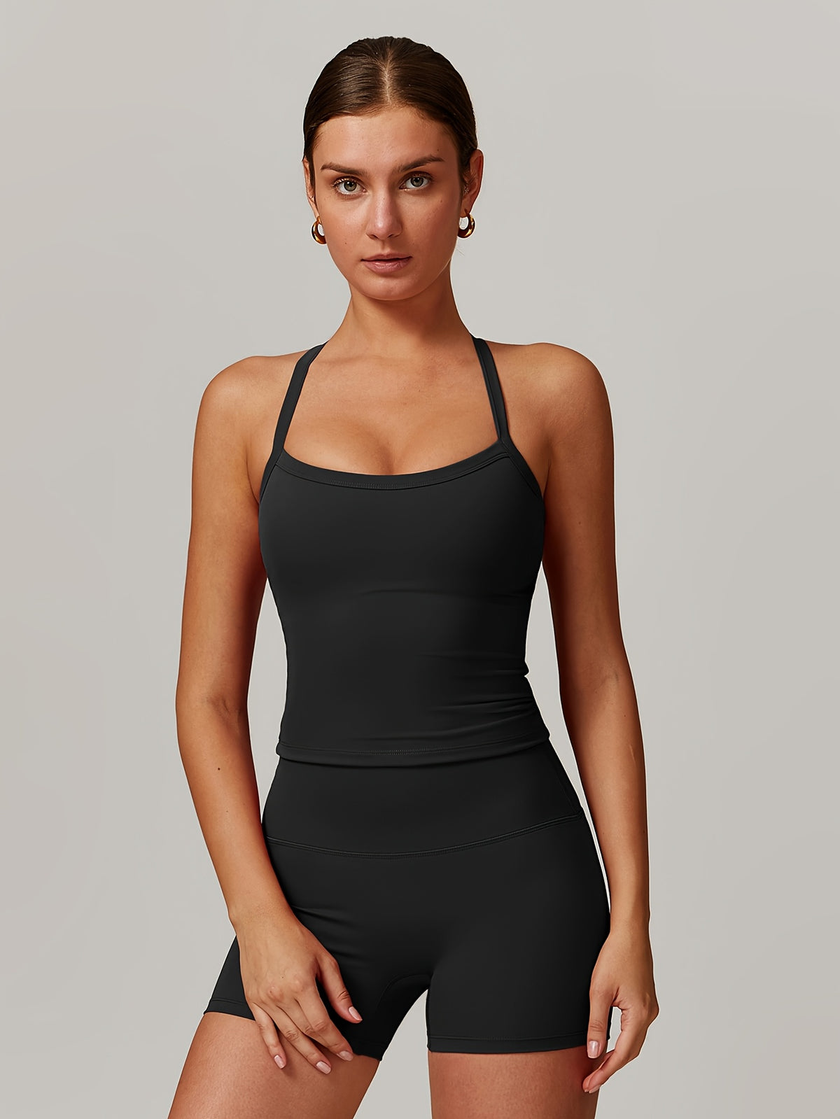 Cross Back Tank & Shorts Set - Black