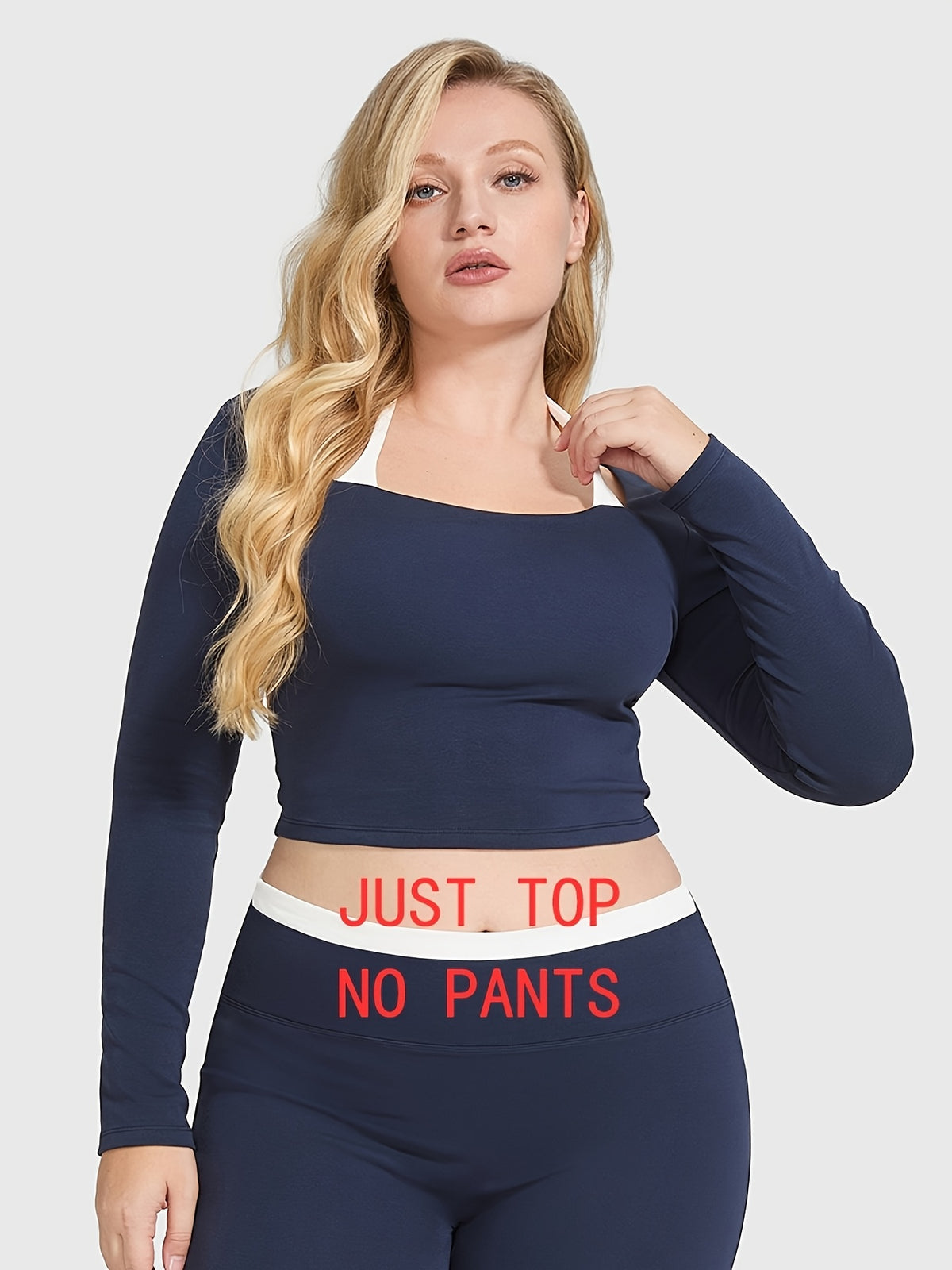 Open Neck Long Sleeve Yoga Top - Navy