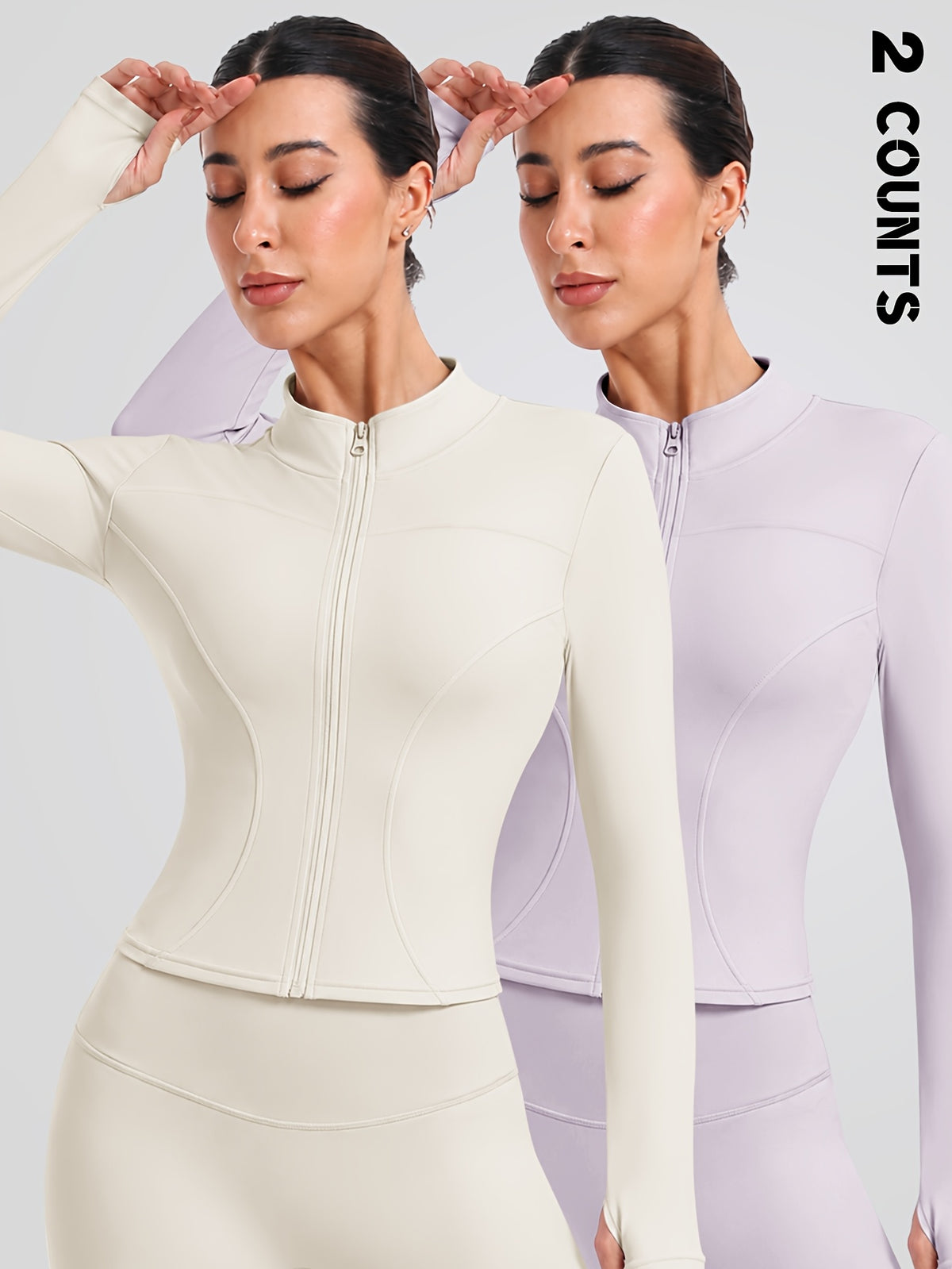 2 Pack Thumbhole Zip Jackets - Cream & Lavender