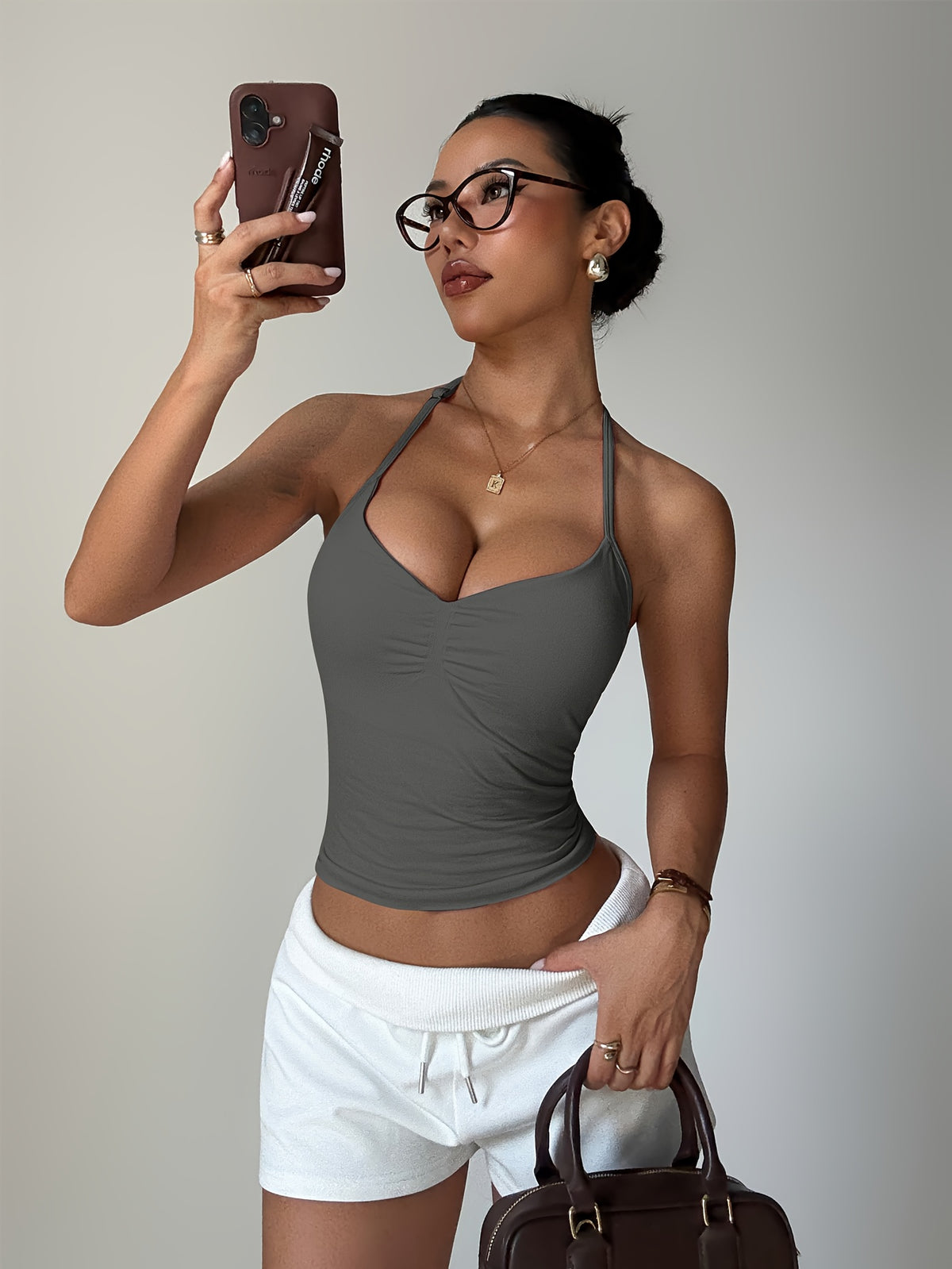 Halter Twist Crop Top - Dark Gray