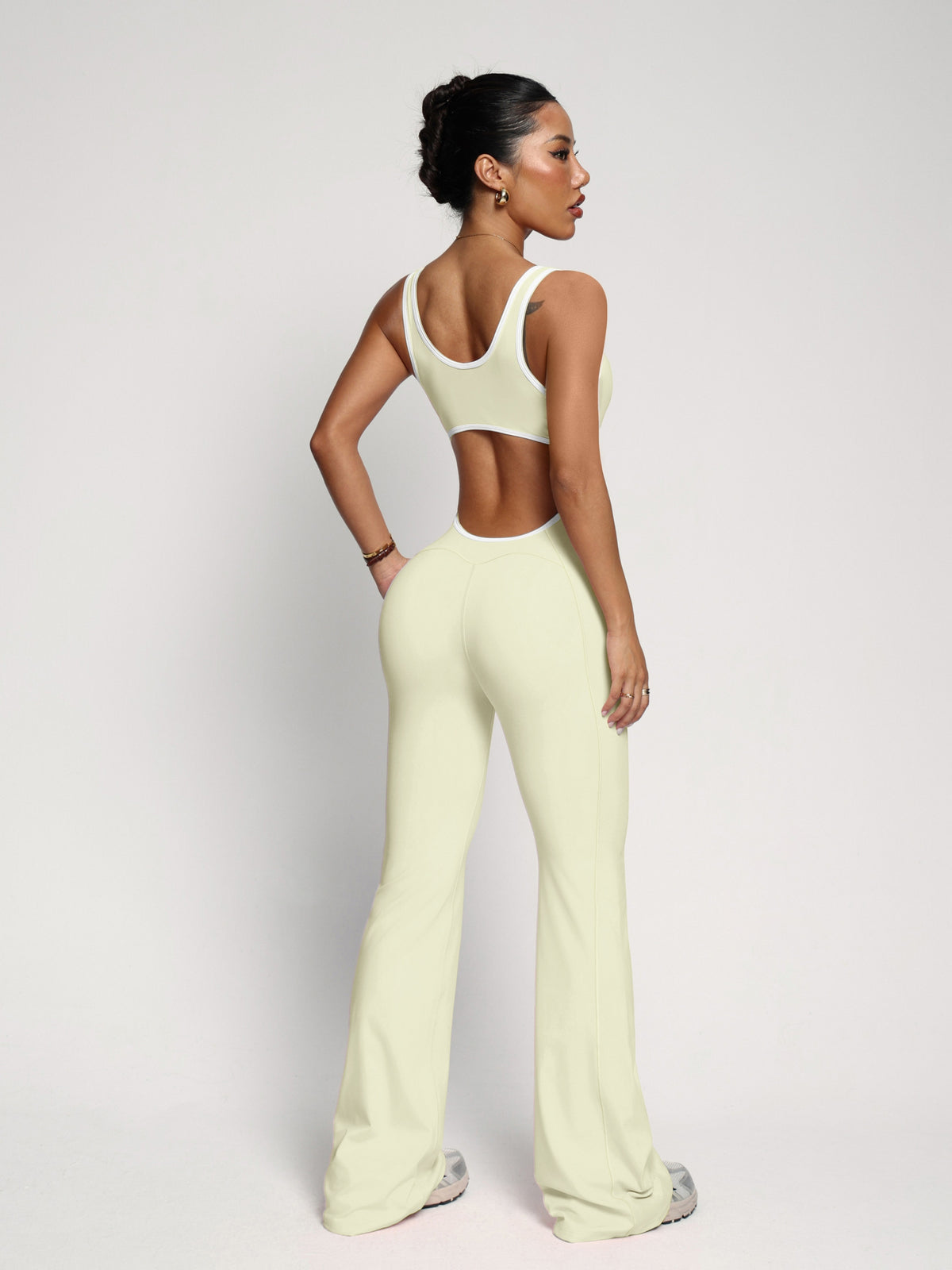 Backless Cami Flare Leg Jumpsuit - Light Yellow