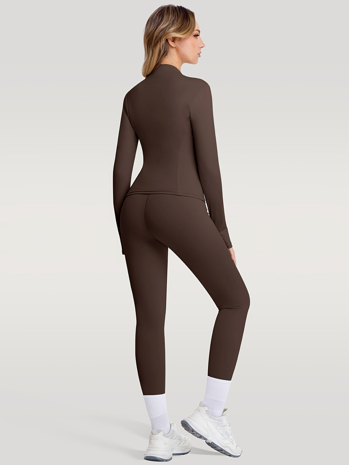 Figure Hugging Jacket & Pants Set - Brown