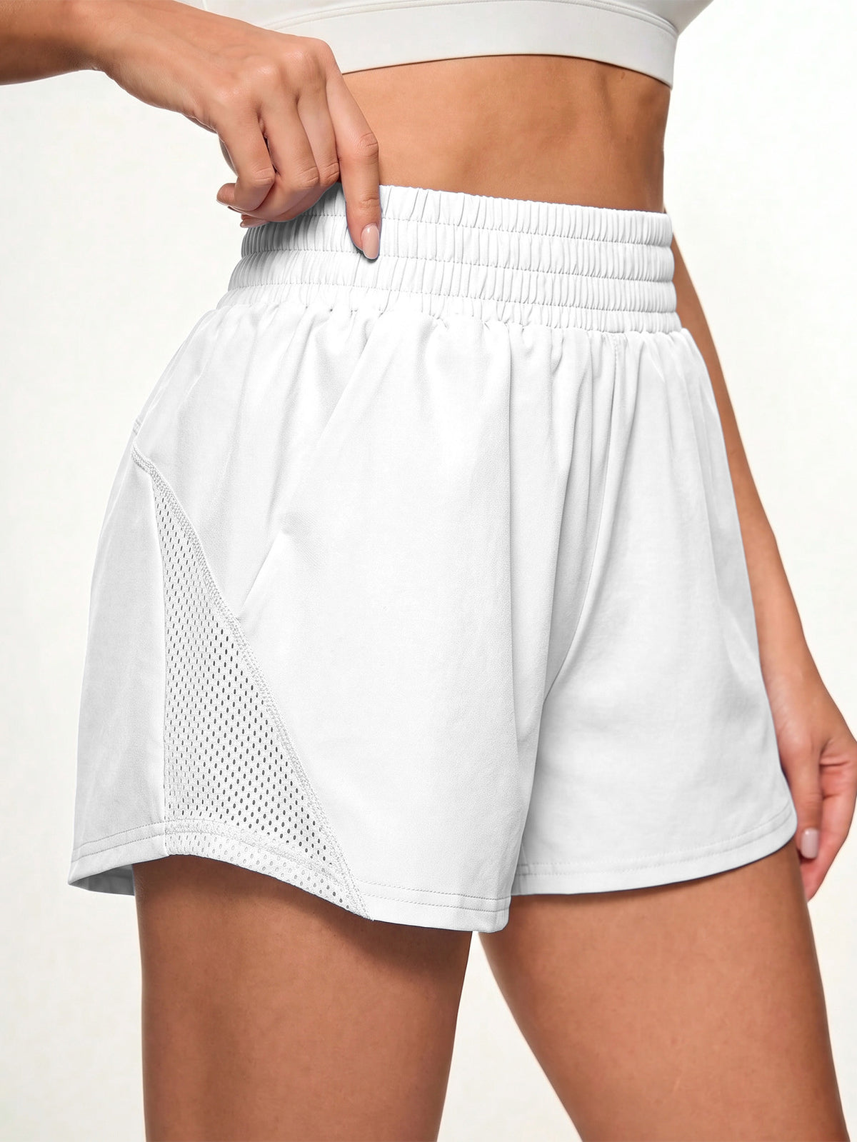 Split Hem Mesh Pocket Running Shorts - White