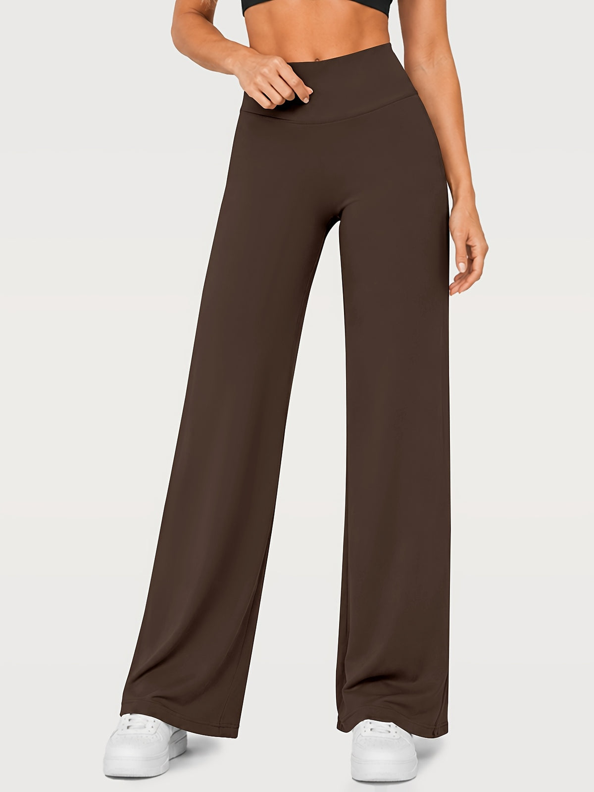 Stretch Straight Leg Yoga Pants - Brown