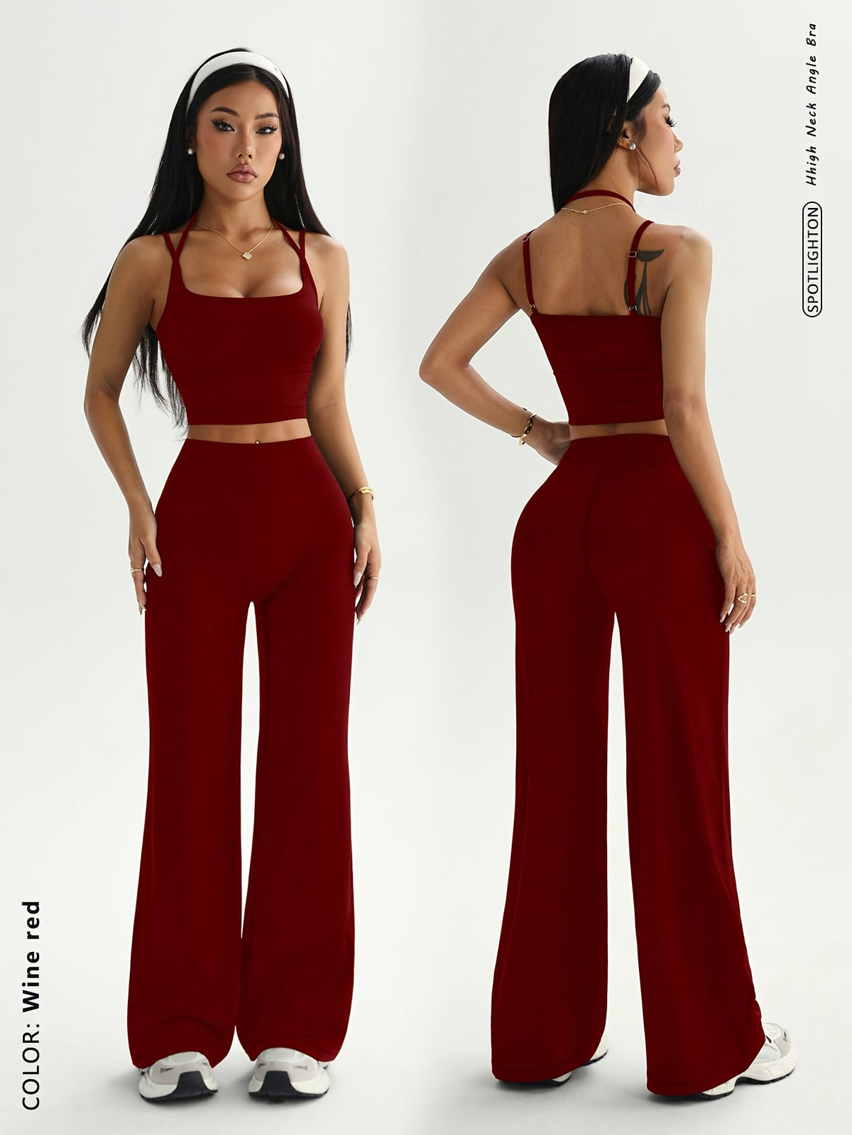 Camisole & Wide Leg Pants Set - Burgundy