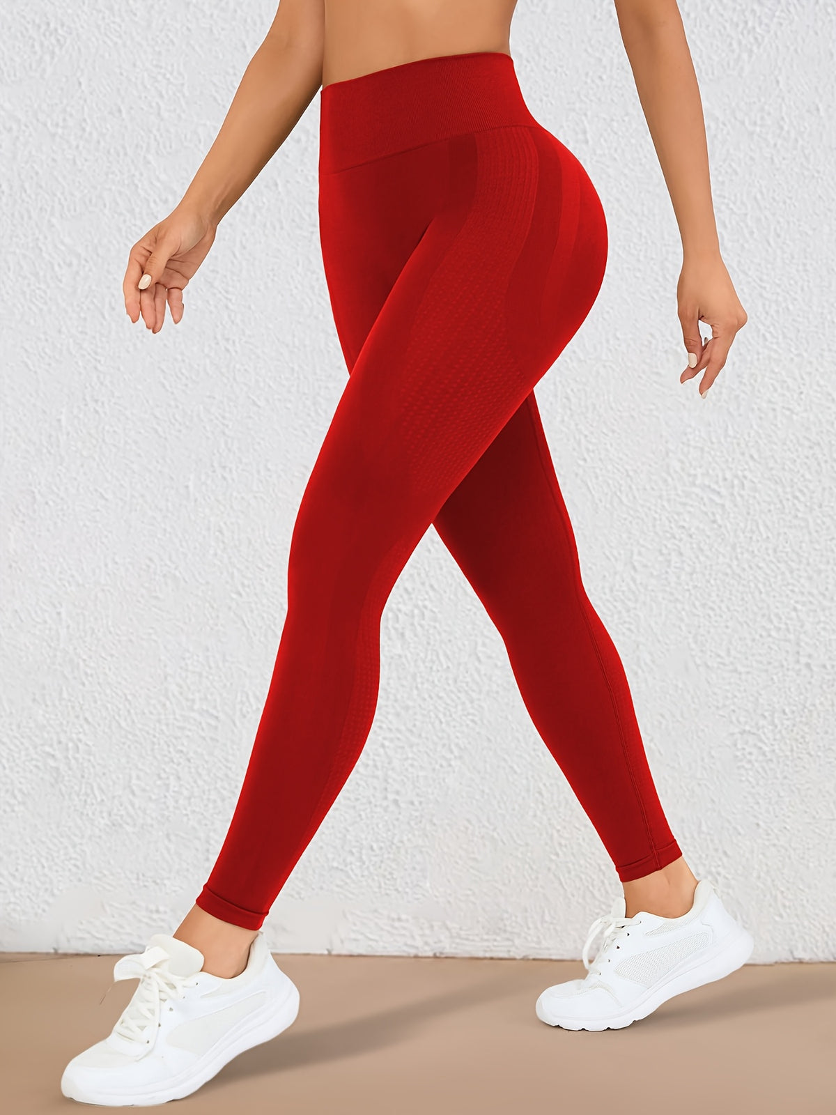 Wide Waistband Lifting Leggings - Red