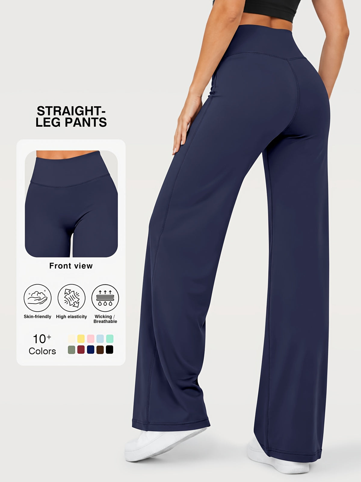 Stretch Straight Leg Yoga Pants - Navy